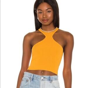 Revolve Orange Cut Out Halter Crop Top Size Medium Ribbed